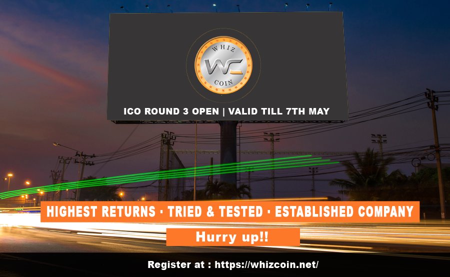 whizcoin's tweet photo. Highest Returns · Tried & Tested · Established Company
Join the revolution in Cryptocurrency Industry!!
ICO Round-3 is open for all. Register today to purchase. Limited coins available!!
Use Referral Id: Whizcoin
#DigitalCurrency
#ICOOpen
#WhizCoinICO
#cryptocurrency https://t.co/7CZOuk8PpJ