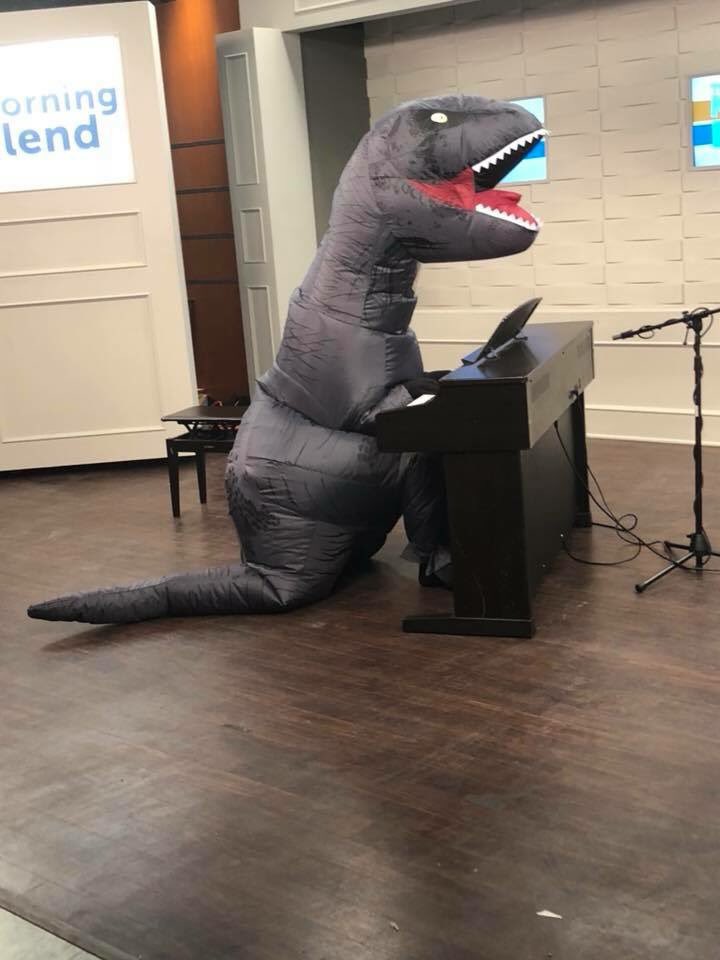 Troy had an amazing time on <a href="/OMAMorningBlend/">The Morning Blend</a>. How is your Monday going? #troythetrex #piano