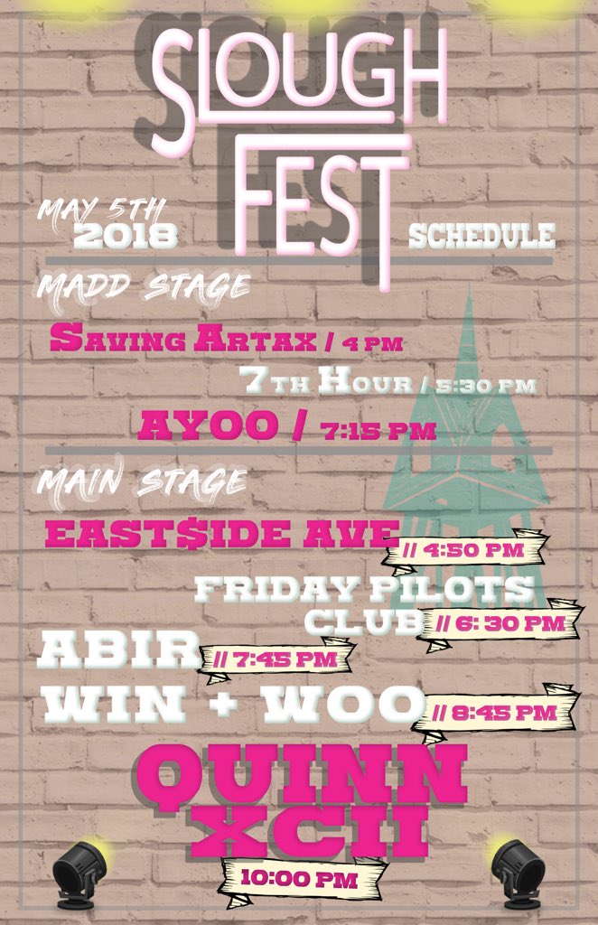 SloughFest's tweet photo. The official schedule for this year’s SloughFest ⏰

Which set are you most looking forward to? https://t.co/7frVvsfJE9