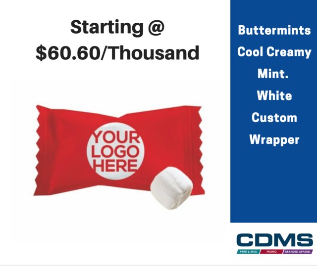 cdmservicesreno's tweet photo. Put your logo on these best-selling candy cool creamy mints blended with butter richness. New Formula - No Transfat. 5 month self life. Click here to order: https://t.co/64CyUy4uYj #promoitems #candies #cdmslive  #promotionalproducts #brandeditems #promotionalitems https://t.co/HOFw0OAUvx