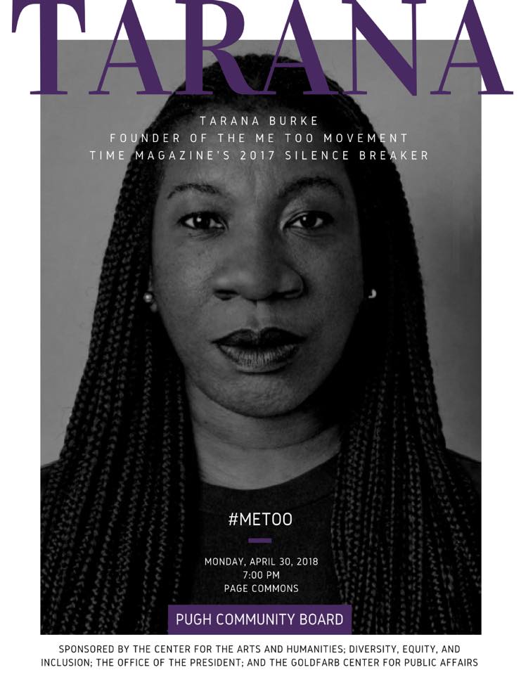 PCBColby's tweet photo. The wait is over! Tarana Burke will be visiting #ColbyCollege and speaking in Page Commons at 7:00pm about her work as the founder of the #MeToo movement and on empowering and supporting survivors of sexual violence. We're excited to have her and hope to have you join us tonight! https://t.co/5vbIgGA02F