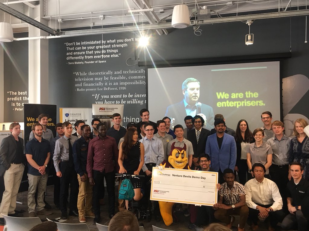 ASUEngineering's tweet photo. Congratulations! Startup @HygieaTech was awarded $2,000 by Pakis Social Venture Challenge @EntrepreneurASU #ASUDemoDays. https://t.co/EoJJY7qi7c