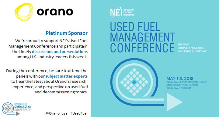 Orano_usa's tweet photo. We’re proud to support NEI’s #UsedFuel Management Conference and participate in the timely discussions and presentations among U.S. industry leaders this week. https://t.co/18LkkfHUHR