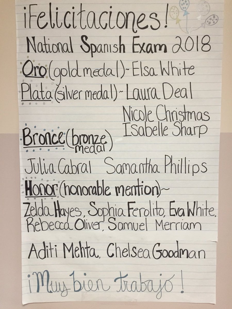 SENORADUNLOP's tweet photo. National Spanish Exam 2018 Results! Congratulations to all students who took the test! I am proud of each and every one of you! https://t.co/aHkVDgrEMv