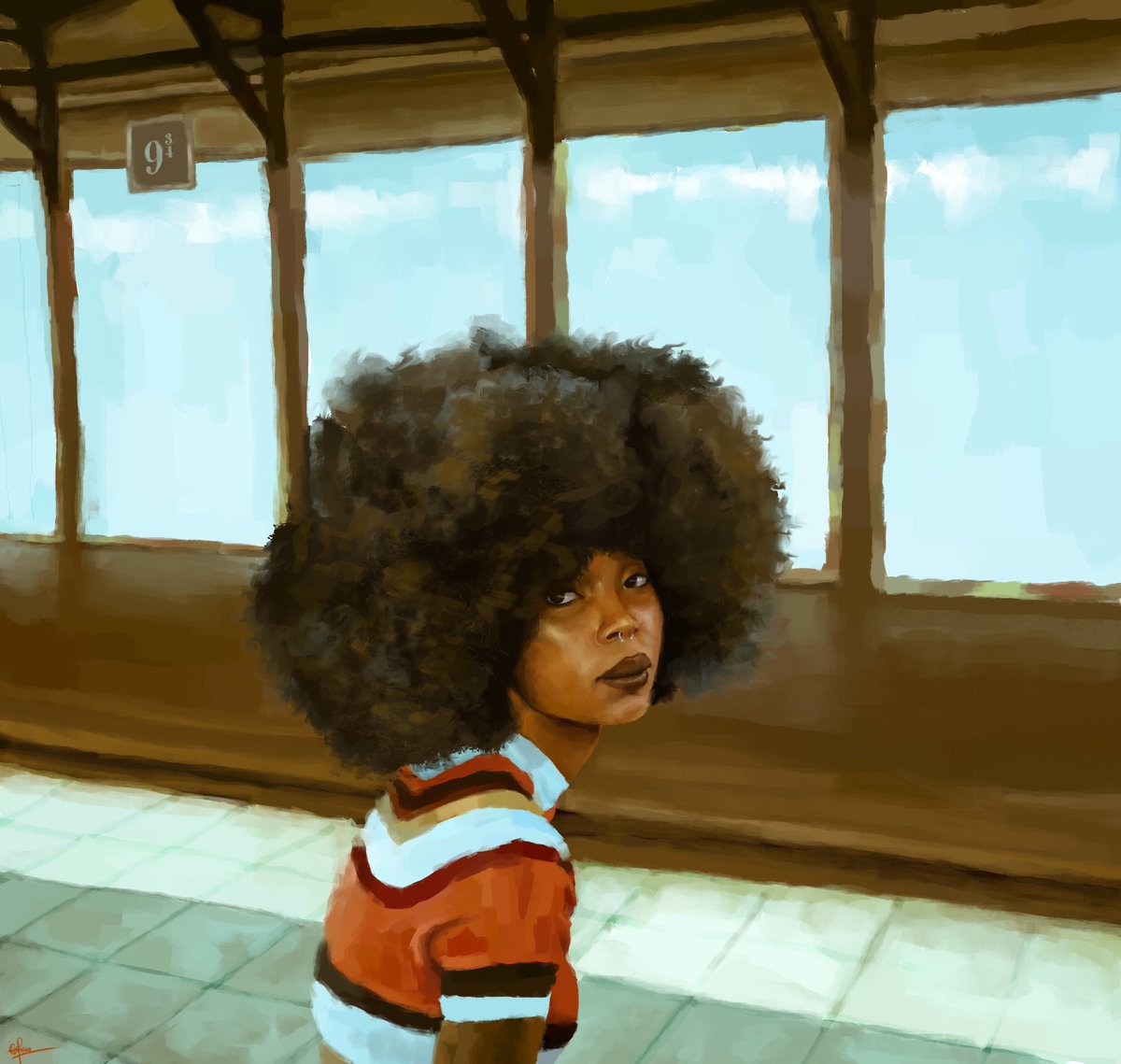 NaomiShewa's tweet image. My niece has the same turtleneck #art #drawingwhileblack #afro