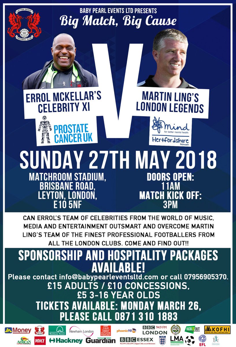 Get your tickets online!! Great line up...Chris Hughton,@ChrisPowell1969 @LisbieKevin,@dean_7cox,@markking147,@JeffBrazier,@RalfLittle,@TheRealKano,@johngmackie6, @TheShaunWallace,@CharlieDaniels,@gazalex29, @barritwinn, @paulkonchesky1,@Mark_E_Wright,@RobbieGee7 and many more!