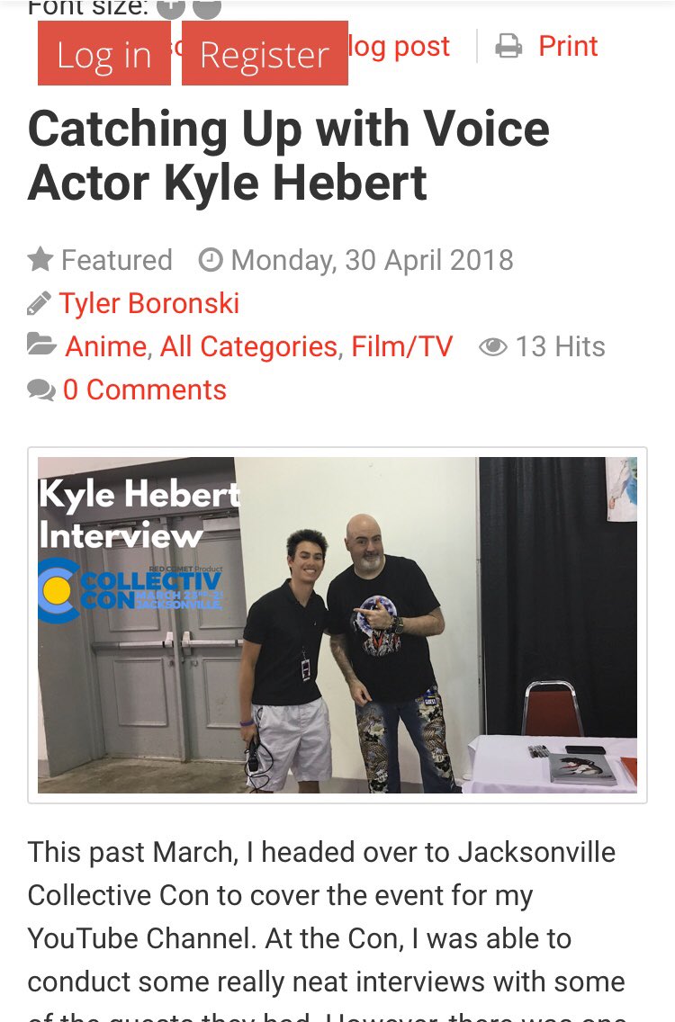 TylerBoronski's tweet image. I just wrote an article for #GeekGenie about my experience with Voice Actor #KyleHebert ! Check it out geek-genie.com/index.php/comi…