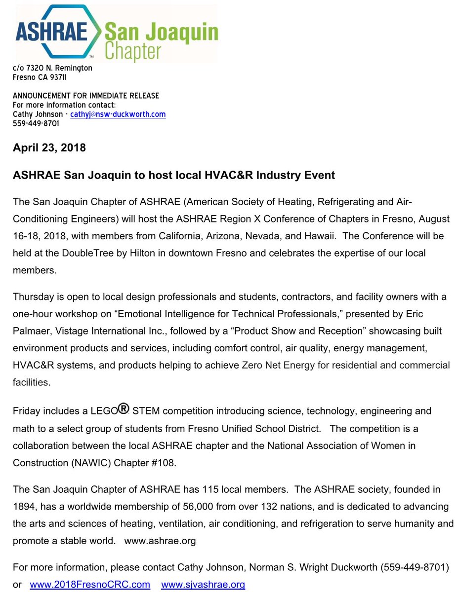 ASHRAE_sjv's tweet photo. Hot off the presses! Please join @SJVASHRAE  and our industry partners for the #RegionX 2018 CRC in beautiful #Fresno, CA. More info can be found at https://t.co/DGJVhH82dG #ASHRAE #EnergyEfficiency https://t.co/gAM8oZJDOC