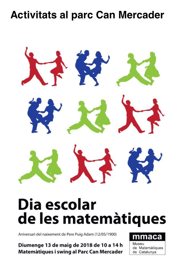 MMACA_cat's tweet photo. Diumenge 13 de maig de 10 a 14 h. Activitats matemàtiques al Parc de Can Mercader,  que acabaran amb una classe i ballada de swing amb música en directe
Us hi esperem! https://t.co/p04lBz2I72