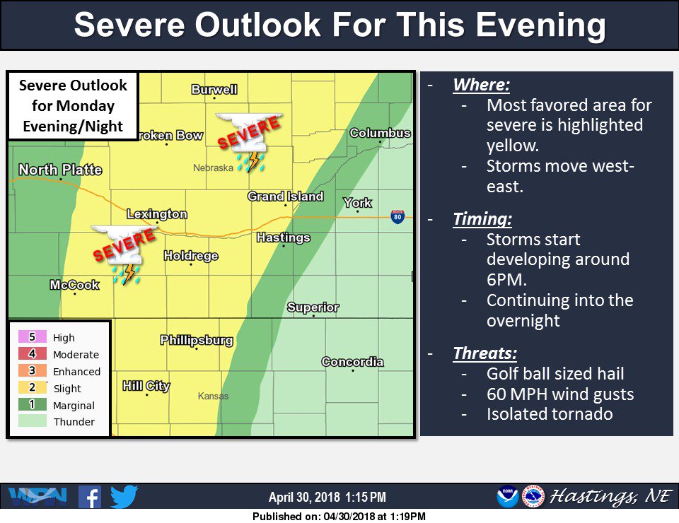 Only minor changes to the severe weather outlook for this evening and tonight. Large hail and damaging winds are main threats. #NEwx #KSwx