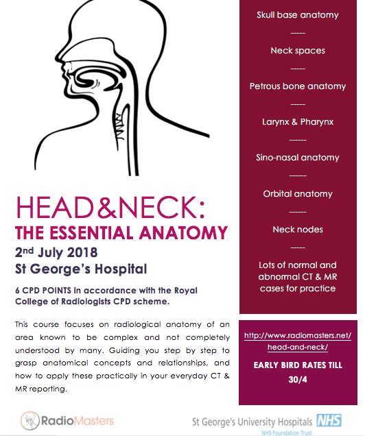 RadioMastersUK's tweet photo. Last day for early bird rates! #headandneck #radiology #ENT #imaging #crosssectional #anatomy #teaching #stgeorgeshospital #trainees #learningRadiology #radiomastersUK https://t.co/GlGM6AoMNN