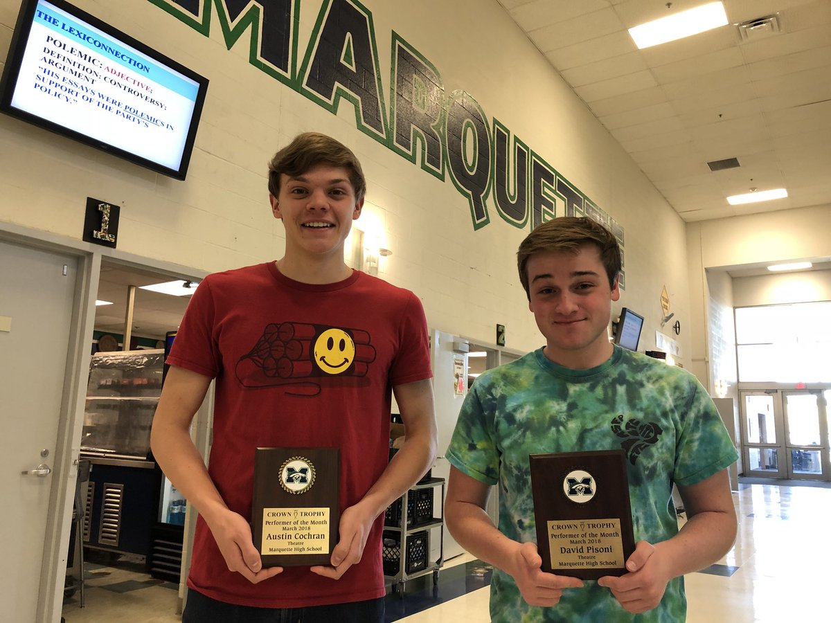 Congrats to the MHS <a href="/CrownTrophySTL/">Crown Trophy</a> March Performers of the Month:  <a href="/mhsmtc/">Marquette Theatre Co</a> ‘s Austin Cochran &amp; David Pisoni!