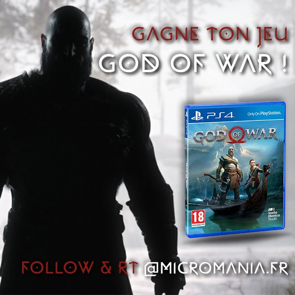 Micromania_Fr's tweet photo. On te fait gagner ce qui restera sans aucun doute comme l'un des jeux de l'année 2018 : God of War ! 10 jeux sont à gagner ! Pour participer, follow &amp; RT @Micromania_Fr ! Tirage au sort le 28/05 ! https://t.co/bjbKaFVbFg