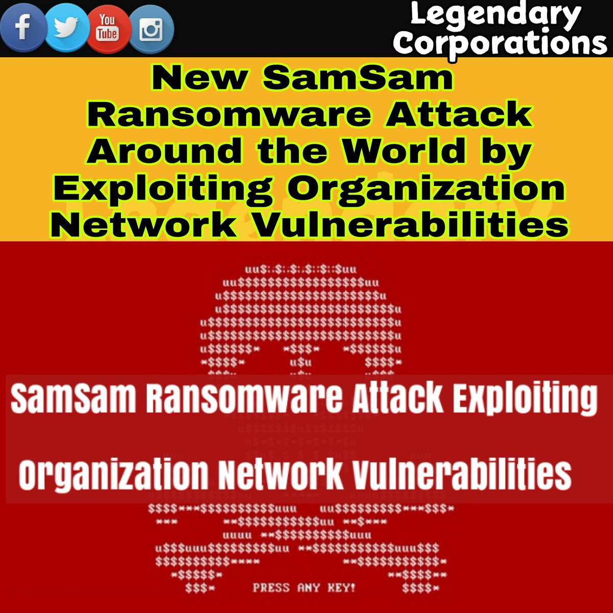 LegendaryCorp1's tweet photo. New SamSam Ransomware Attack Around the World by Exploiting Organization Network Vulnerabilities
#linux #mac #windows #deepweb #Unix #darkweb #unix #ethicalhacking  #hackers #torrent #anime #goku #legendarycorporations #debian #arch #phexcom #kalilinux #Spyware #ubuntu #fedora https://t.co/U3LclFzolm