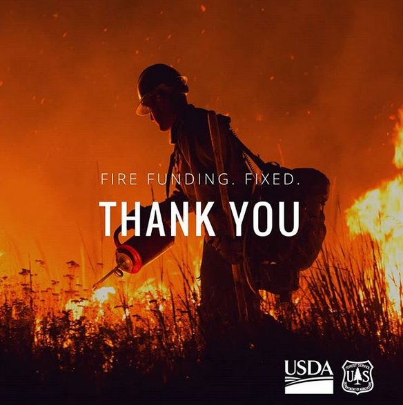 's tweet image. The @USDA Forest Service is grateful to the diverse, representative coalition of interests who have worked closely together over the last few years to embrace a collective effort to address the rising costs and impacts of wildfire. usda.gov/media/press-re… #FireFix