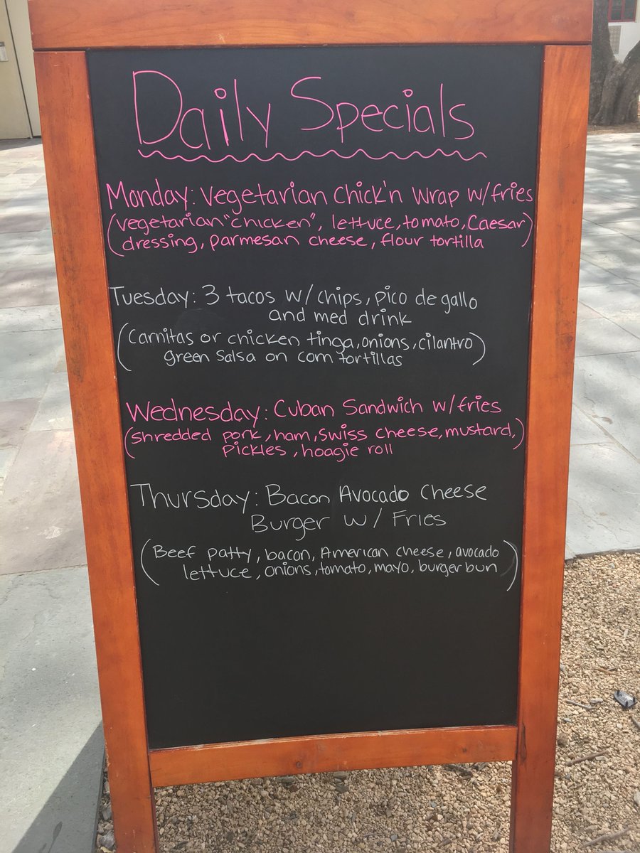 TheCIView's tweet photo. Hello Dolphins! The days are counting down to finals week. Remember to keep eating, feed the brain with the weekly specials from theLighthouse Cafe. #csuci #ciview #weeklyspecials #feedthebrain https://t.co/5W74VG1tLg