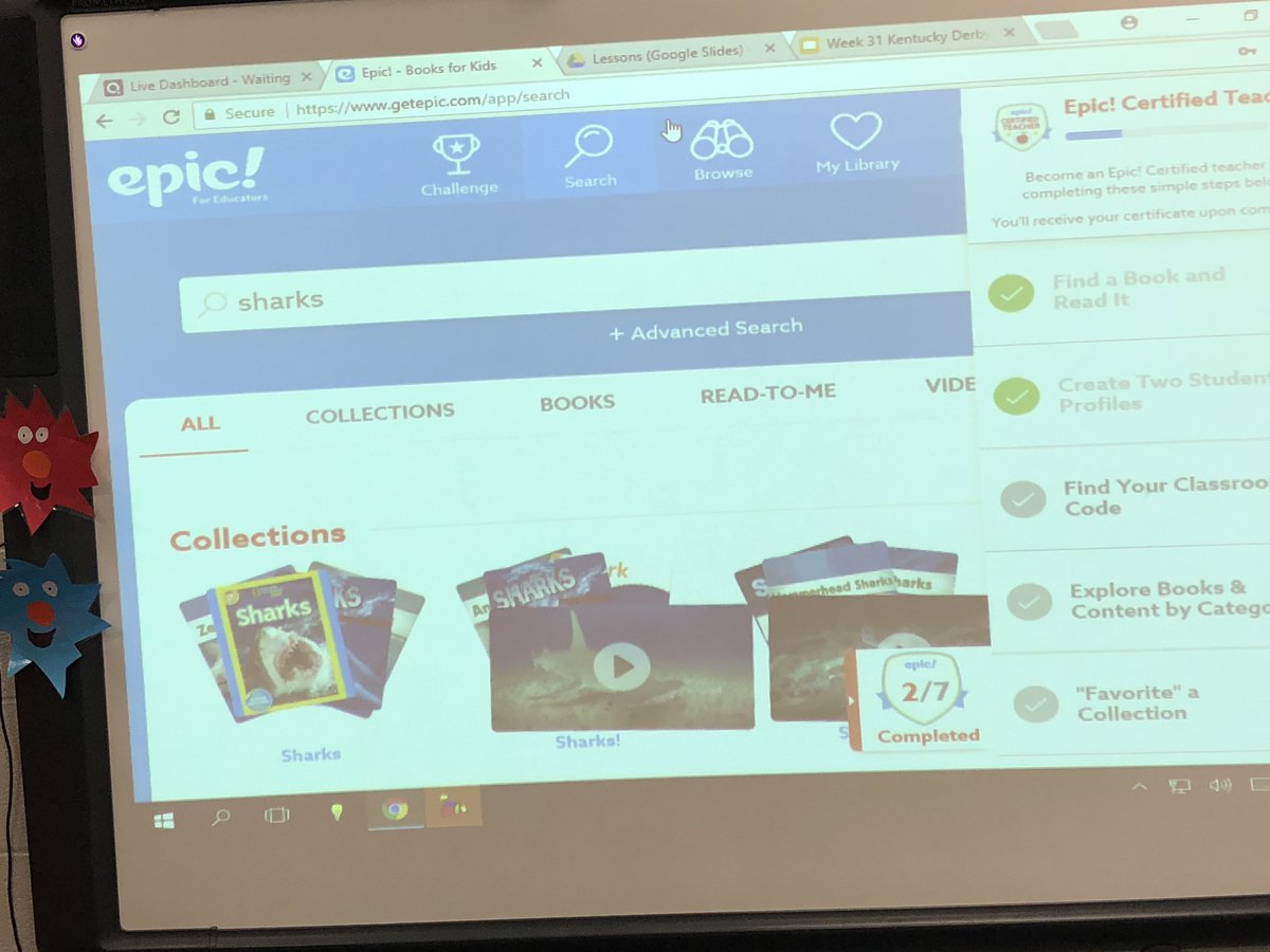 sv314dws's tweet photo. Using @EpicKidsBooks to read D is for Derby at @pgesky library with this morning. After students read the digital book, they participated in a @quizizz game to answer Kentucky Derby Trivia. #bcps #bcpstech #bcpslearn https://t.co/HXvdTmv8CN