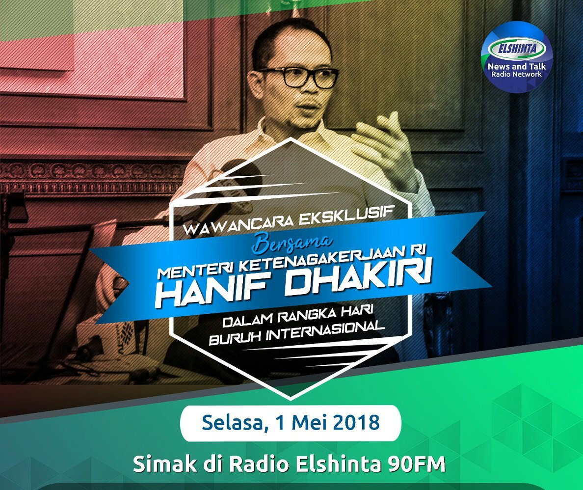 #MayDay Selamat Hari Buruh Internasional 1 Mei 2018. Mari rayakan dg penuh sukacita. 
Saksikan..
Wawancara Menaker <a href="/hanifdhakiri/">MHD</a> di #ElshintaEdisiMalam hari ini.
#maydayisafunday 
<a href="/jokowi/">Joko Widodo</a> 
<a href="/KemnakerRI/">Kementerian Ketenagakerjaan RI</a> 
<a href="/RadioElshinta/">Radio Elshinta</a>