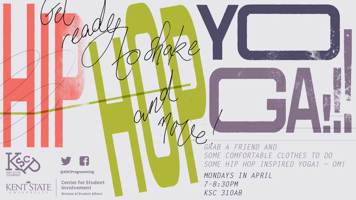 KSCProgramming's tweet photo. Tonight's our last night! Stop by the 3rd Floor of the Student Center to end this beautiful sunny day with some Hip-Hop Yoga. https://t.co/uKfnUPlJzm