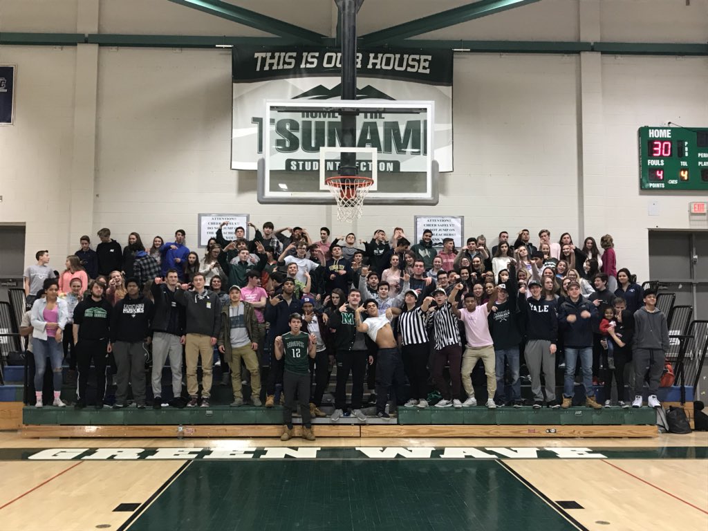 best_sections's tweet photo. @NMGreenwaveBB New Milford is a school that used to have a great fan section but has been through a couple down years where leaders didnt care as much but the leaders were great this year and if they get support from their administration I think can be back to a great fan section https://t.co/qV88tHWA1l
