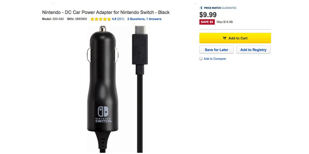 nintendo switch play and charge car adapter