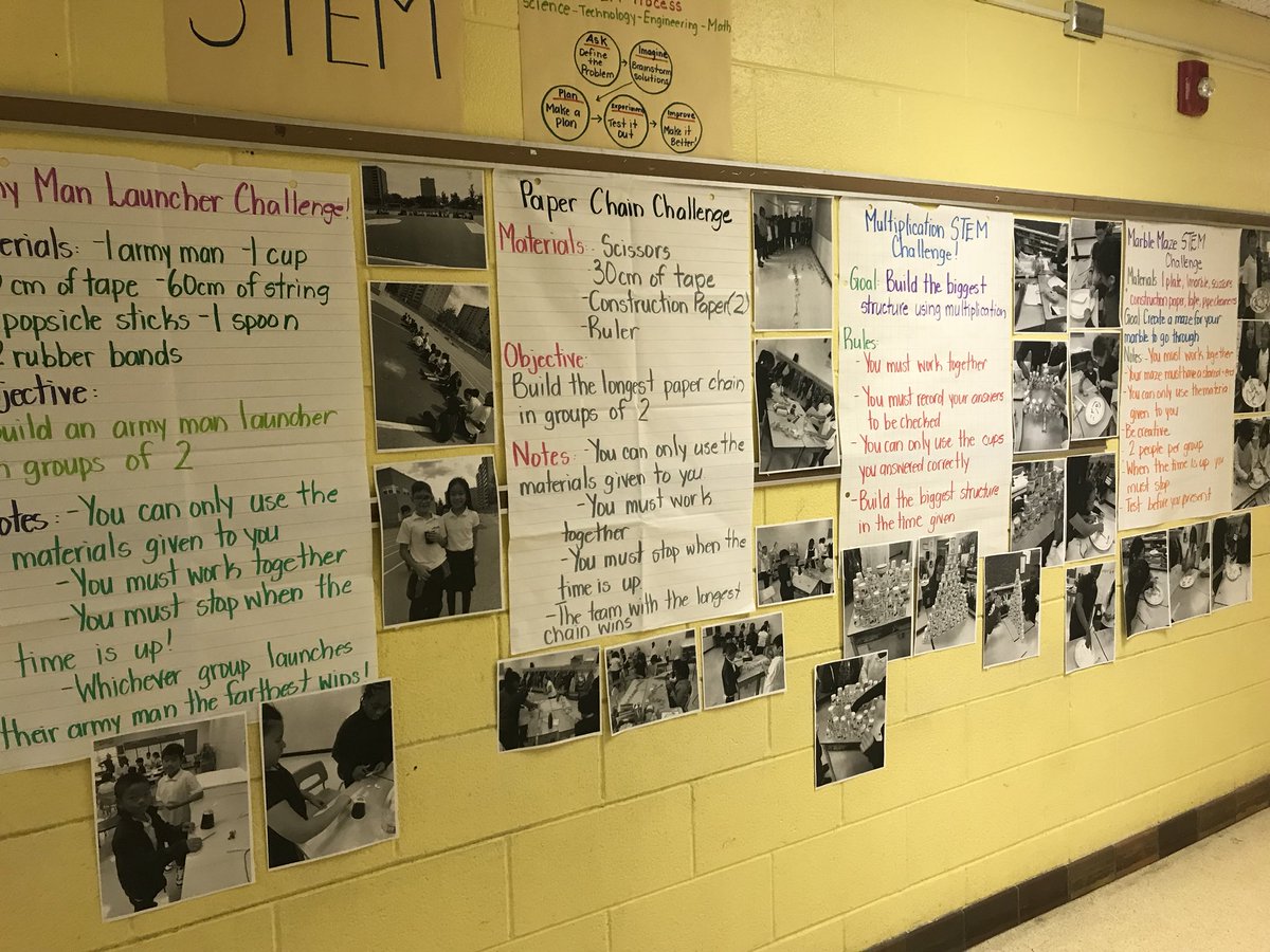 MissAGullusci's tweet photo. Miss Gullusci’s Class is all ready with their #Display of #MathMeetsScience with some of our #STEM Challenge examples! We can’t wait to explore the examples of our fellow classes. #ITeach3/4 @deSalesTCDSB # https://t.co/llspIiIFna