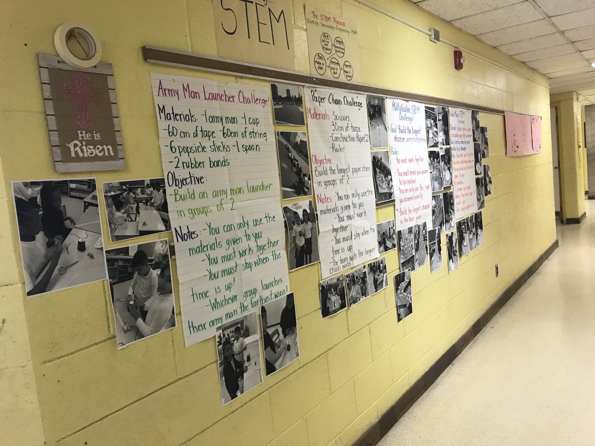 MissAGullusci's tweet photo. Miss Gullusci’s Class is all ready with their #Display of #MathMeetsScience with some of our #STEM Challenge examples! We can’t wait to explore the examples of our fellow classes. #ITeach3/4 @deSalesTCDSB # https://t.co/llspIiIFna