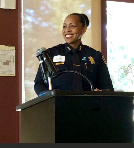 RPDCAOnline's tweet photo. Assistant Chief @RPDACFrench giving her keynote speech at the Community Champions Luncheon. This year’s theme - Embrace Your Voice - ”...a call to action to speak out against sexual assaults...” #MeToo https://t.co/2NGhEiVDUr