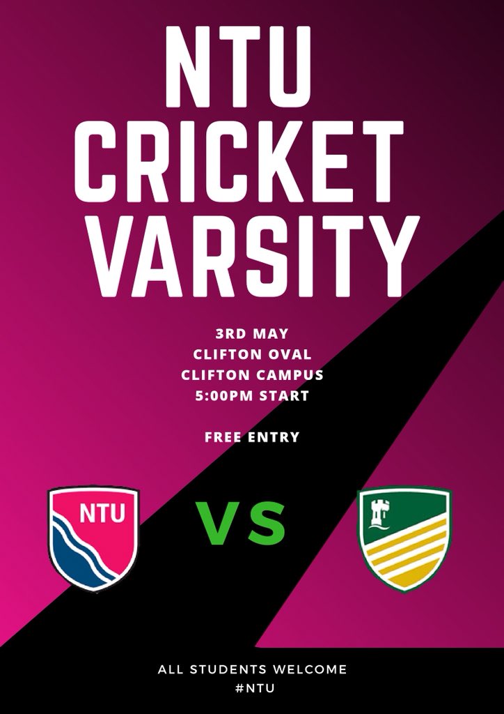 NTUCRICKET's tweet photo. *REMINDER*

THIS THURSDAY. 5PM @ CLIFTON. https://t.co/eGWYKW40of