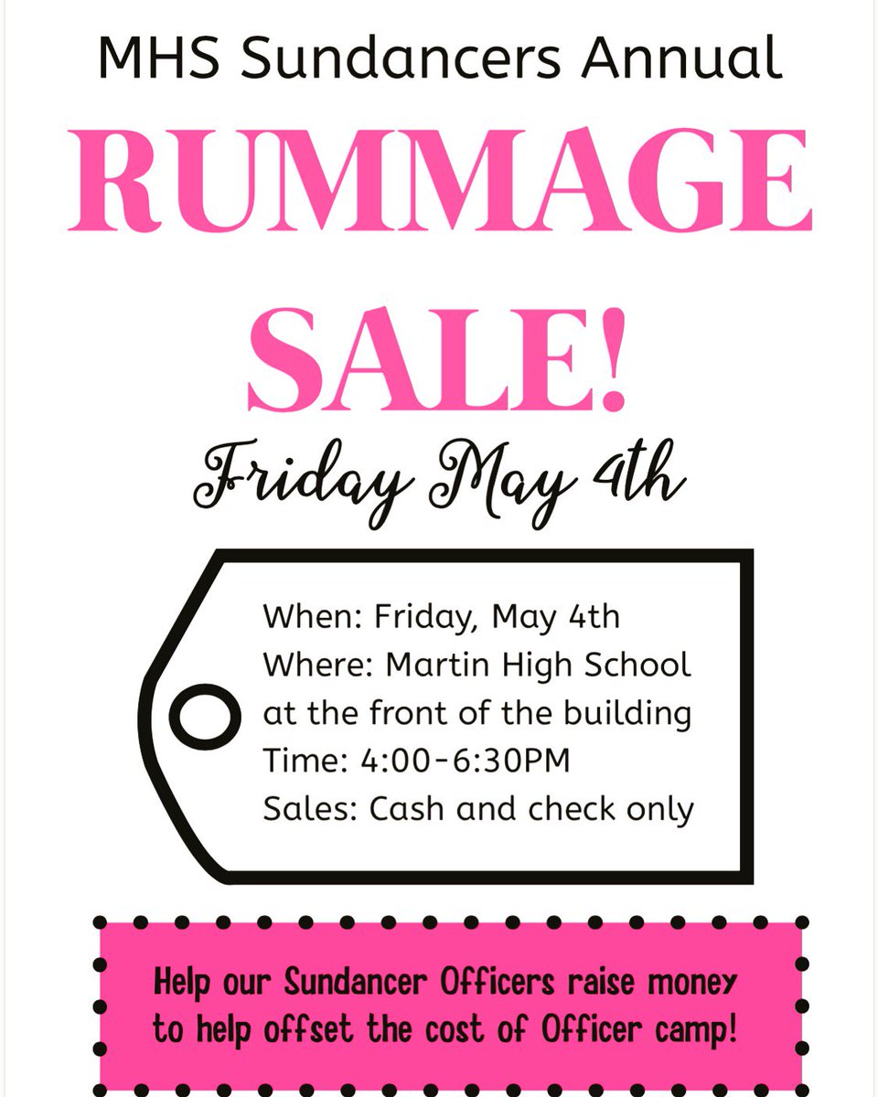 MHSSundancers's tweet photo. Join us Friday for our annual Rummage Sale! https://t.co/lXmTrMM0qh