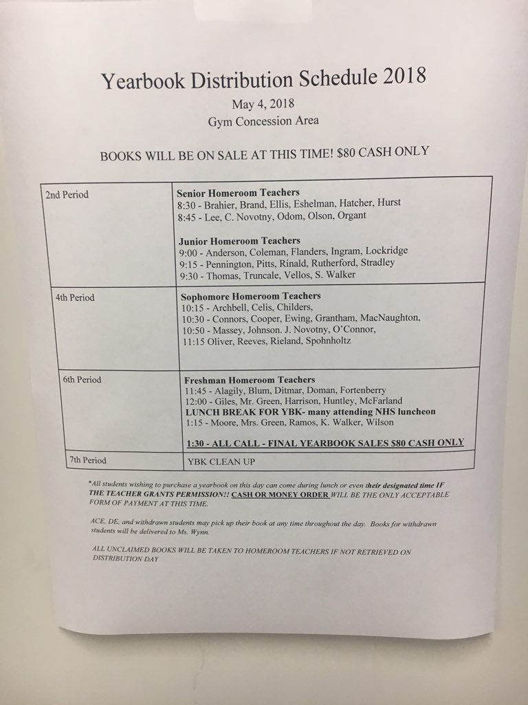 WFHSTheLair's tweet photo. Here is the DDay schedule for this Friday, May 4th!  Please remember that the only day you can purchase your yearbooks is Friday during your allotted time. Yearbooks are $80.00 and can only be paid for with cash or by money order. See you Friday! Go Jags!! ❤️ https://t.co/H5mWRSmtna