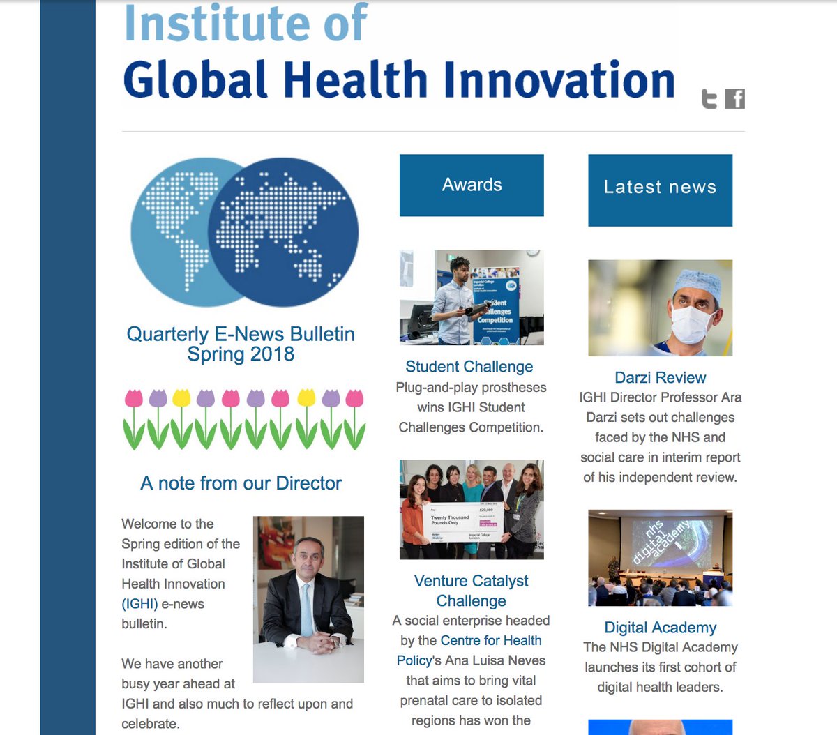 Pioneering students, a digital academy and top new Professor joins IGHI - Read our Spring E-news Bulletin 2018 bit.ly/2jkSQGT