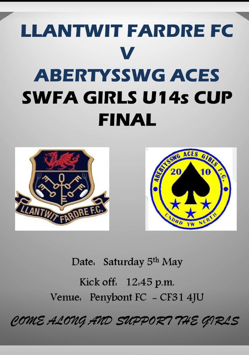 Minto1976's tweet photo. This Saturday, Llantwit Fardre Girls U14s play in the SWFA Cup Final. Girls are Looking forward to an exciting 2 weeks, with another Final the following Sunday.  Girls would love to see plenty of support on Saturday.  Hopefully see you there.  @LlantwitAFC @swwgl https://t.co/FpHuCZqUWe