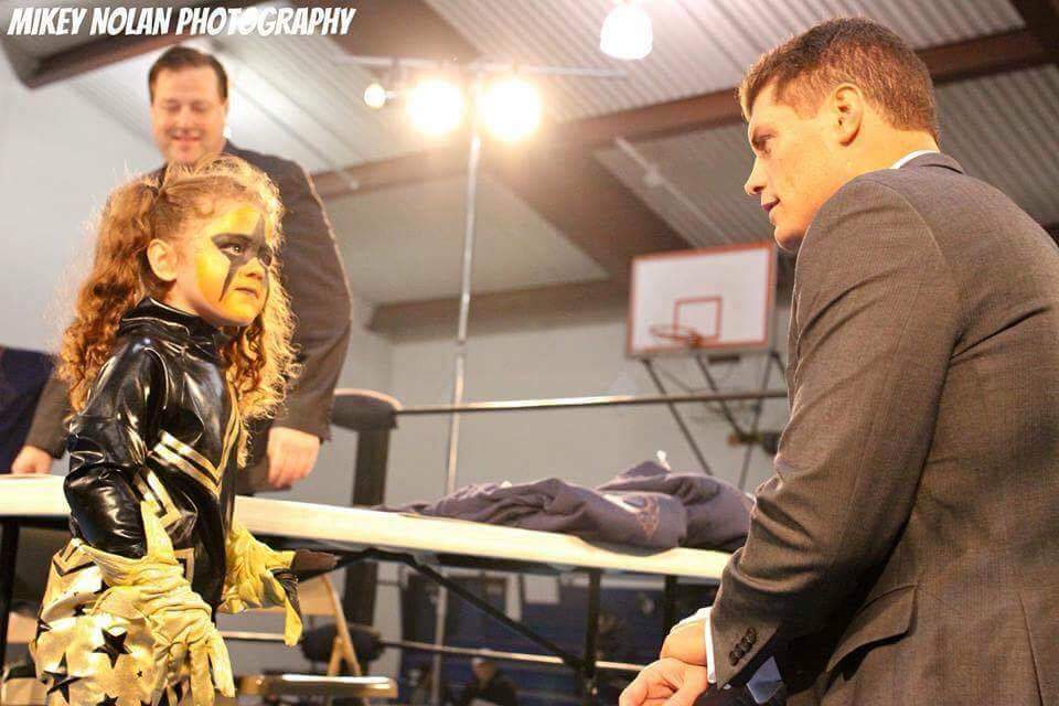 WestGhostDesign's tweet photo. The awesome moment in life when you just sitting back at home and your youngest daughter is singing  @CodyRhodes  theme song "out of no where"!!! moments like these really live on forever 📸 @MIKEY__NOLAN  thank you @allprowrestling https://t.co/Mj33v3U9HC