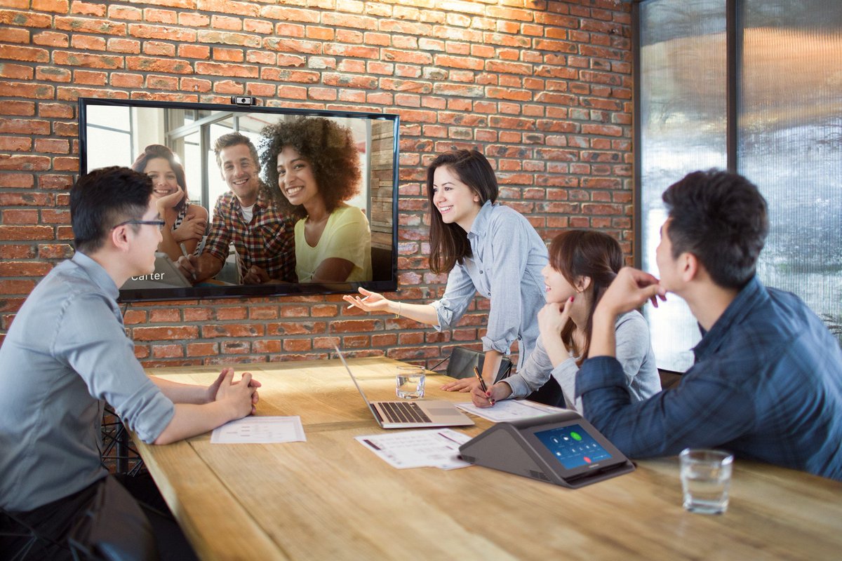 Crestron's tweet photo. Built-in AirMedia, connectivity with Microsoft Exchange or Crestron Fusion, and integration with @SkypeBusiness, @GoToMeeting, and @SlackHQ = all the ingredients for one powerful AV tabletop solution. https://t.co/jX9Cj4bSq5 #conferencecall #defydistance https://t.co/O8qkYlzFEw