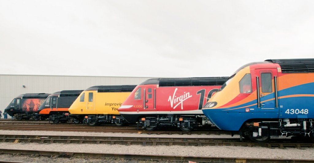 Five Fruity Flavours.... #HST125 #Class43's lined up.... #GWR #GrandCentral <a href="/networkrail/">Network Rail</a> @VirginTrains EC &amp; <a href="/EMTrains/">EMTrains is now EMR</a> - Source:- #DevonRail
