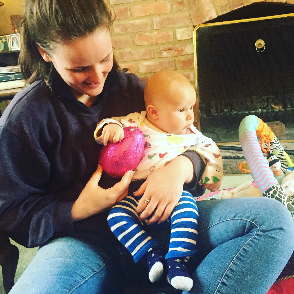 MaryBon4's tweet photo. Practising carrying a rugby ball with an Easter egg with his Aunty Franks!@jkwilliams966 @franksbonbon https://t.co/fBua5VBaYn