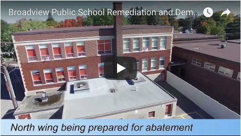 Our work for <a href="/OCDSB/">OCDSB</a> to prep <a href="/BroadviewPS1/">Broadview PS</a> for re-construction required careful #Demolition + #AsbestosAbatement work around original 1927 section of building. Take one last walk through the old halls, classrooms + gym with this drone footage of our work 🎥 goo.gl/RDitKC