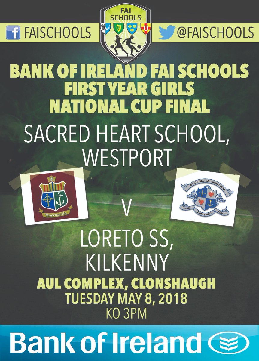 faischools's tweet photo. SHOWDOWN | @BOIstudents FAI Schools First Year Girls National Cup Final | Young guns @SHS_westport make a return to the National stage while @LoretoKilkenny would like to emulate @PresKilkenny '17 success! Who will win out 2018? | AUL Complex | Tuesday, May 8, KO 3pm #BOIMyFirst https://t.co/eyfqpHHhxj