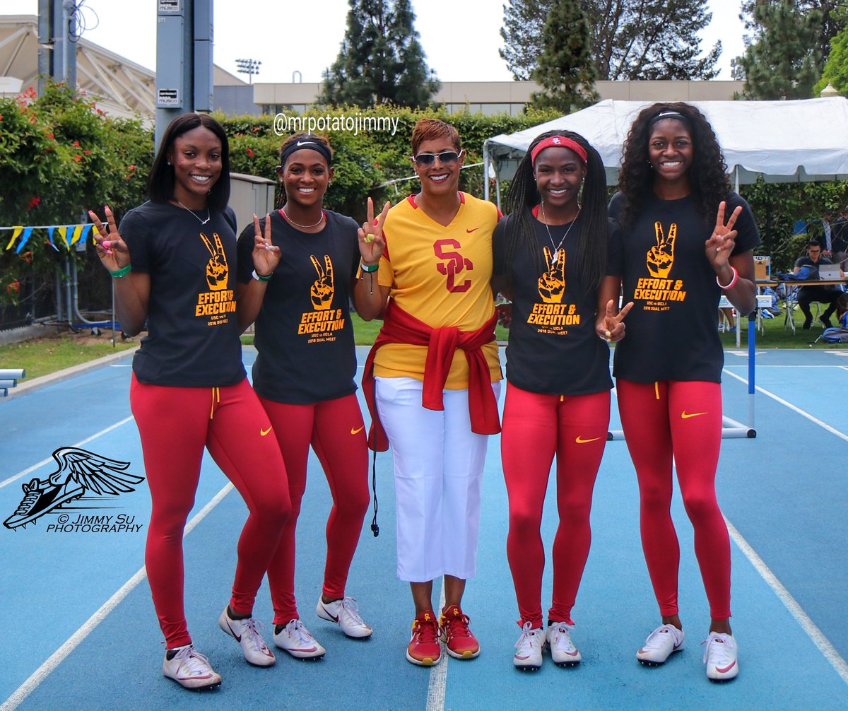 mrpotatojimmy's tweet photo. USC Trojan Women's 4x100m Relay with Director of Track and Field Caryl Smith Gilbert
#JimmySuPhoto #USC #USCTrack #USCtrackandfield #usctf #usctrojans #uclavsusc https://t.co/YAdWs6ejFU