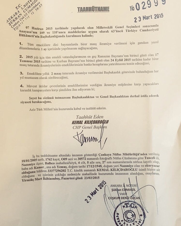 BİR BİR SEÇİM VAATLERİMİZİ HAYATA GEÇİRİYORLAR! 

Genel Başkanımız Sayın Kemal Kılıçdaroğlu'nun 2015 seçiminde emekliler için  noter onaylı 4 maddelik taahhüdü;  "Emekliye her yıl Ramazan ve Kurban bayramında birer maaş ikramiye verilmesi"