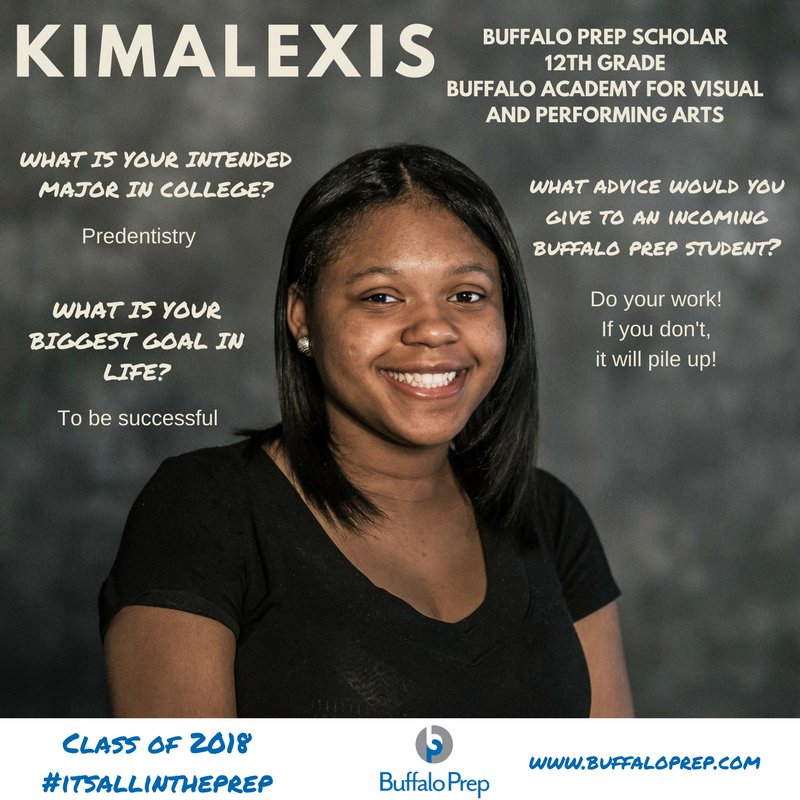 BuffaloPrep's tweet photo. Celebration of Achievement is 2 days away! We are so excited to honor our scholars at this very special event! Our #mondaymotivation is KimAlexis, a senior at Performing Arts! KimAlexis plans to be a successful dentist one day! #buffaloprep #itsallintheprep #scholarspotlight https://t.co/47jZXIdJvN