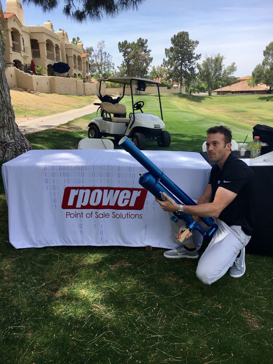 RPOWERPOS's tweet photo. Adam and Angie are "working" today at the @EveningEntGroup #golf tournament! #golfballlauncher #closesttopin #pointofsale #pos #eeg #preferredpos #nightclubs https://t.co/Rh8412LL5i