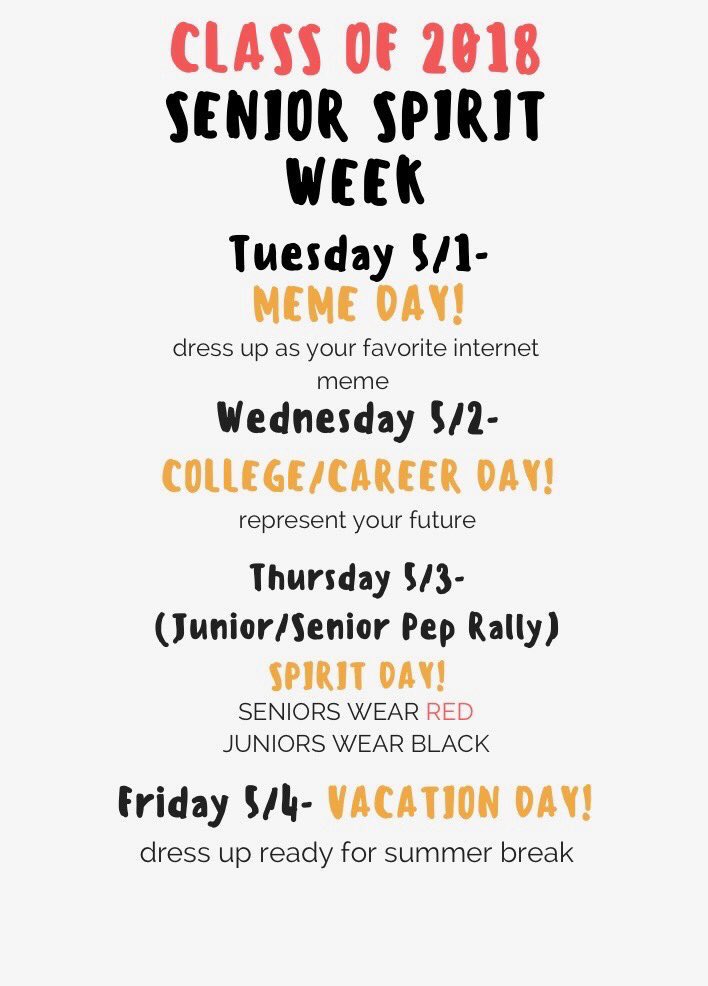 monarchhighyb's tweet photo. ‼️ATTENTION SENIORS‼️ Make sure you dress up and make the most of your last spirit week!!!! https://t.co/wzbZZQH7tj