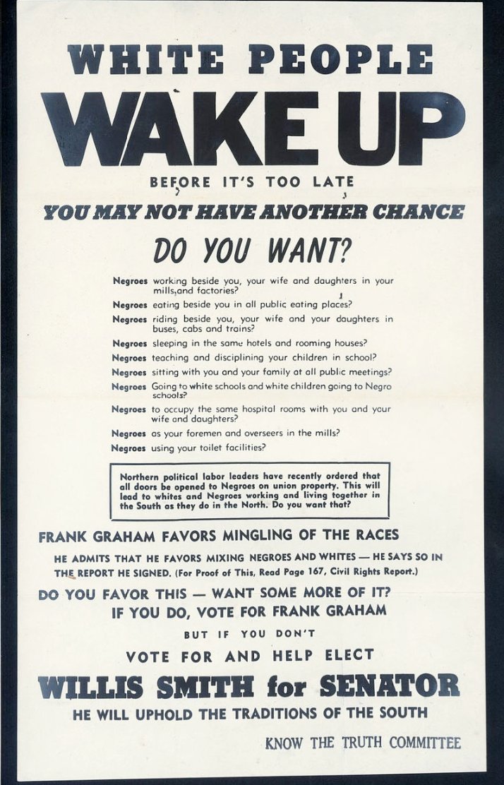 Or consider Jesse Helms. He'd grown up a southern Dem, getting his first taste of politics helping Democrat Willis Smith run a race-baiting campaign for a NC senate seat in 1950 (see the ad below).When Helms ran on his own in 1972, though, like Lott, he ran as a Republican.