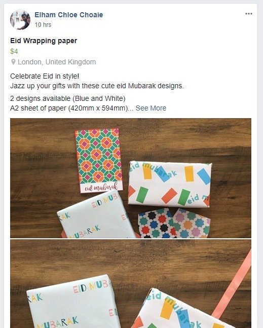 EidShop's tweet photo. @echoaie's Eid wrapping paper available for sale in @EidShop!
• • • 
#CMWeidshop dates: 🎁 4/25 - 5/9 🎁 The vendors are from our very own vibrant community of professional creatives and range from world-renowned writers, artists, designers, and ma… https://t.co/Ruc32NqmSg https://t.co/WmSkHn9sM0