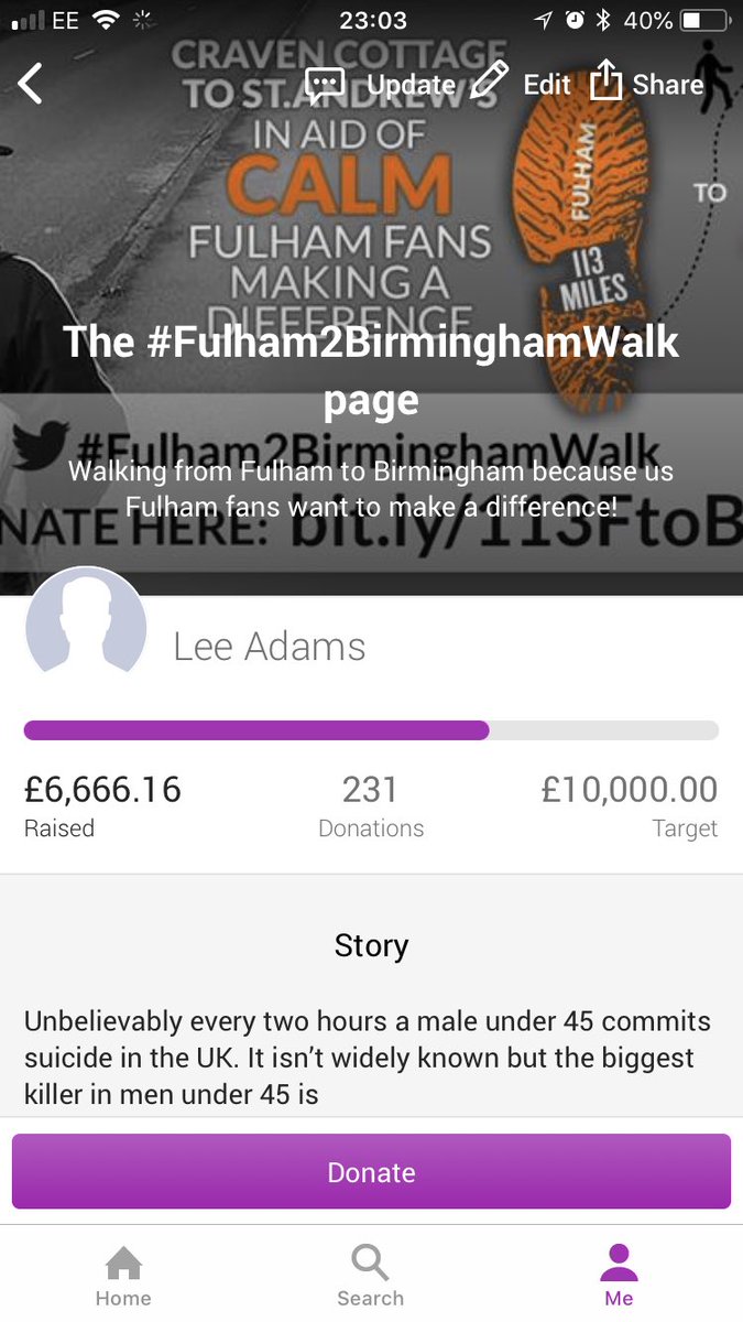 Lee Adams What An Achievement Fulham Reading And Birmingham Fans Putting Into Into The Pot For Thecalmzone I M Blown Away Mentalhealthmatters Mentalhealthmonday Fulham2birminghamwalk Readingtofulhamwalk Fulham2readingwalk Xxx