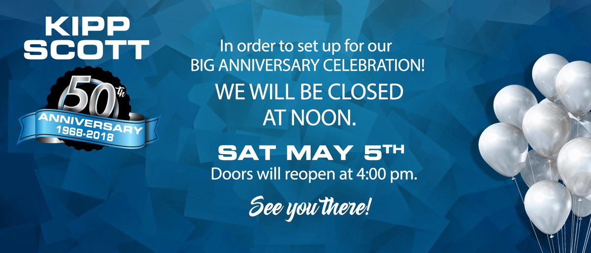 kippscottgmc's tweet photo. Please note that this Saturday will be our 50th Anniversary Celebration so we will be closing early to set up! https://t.co/Hh19EF88WJ