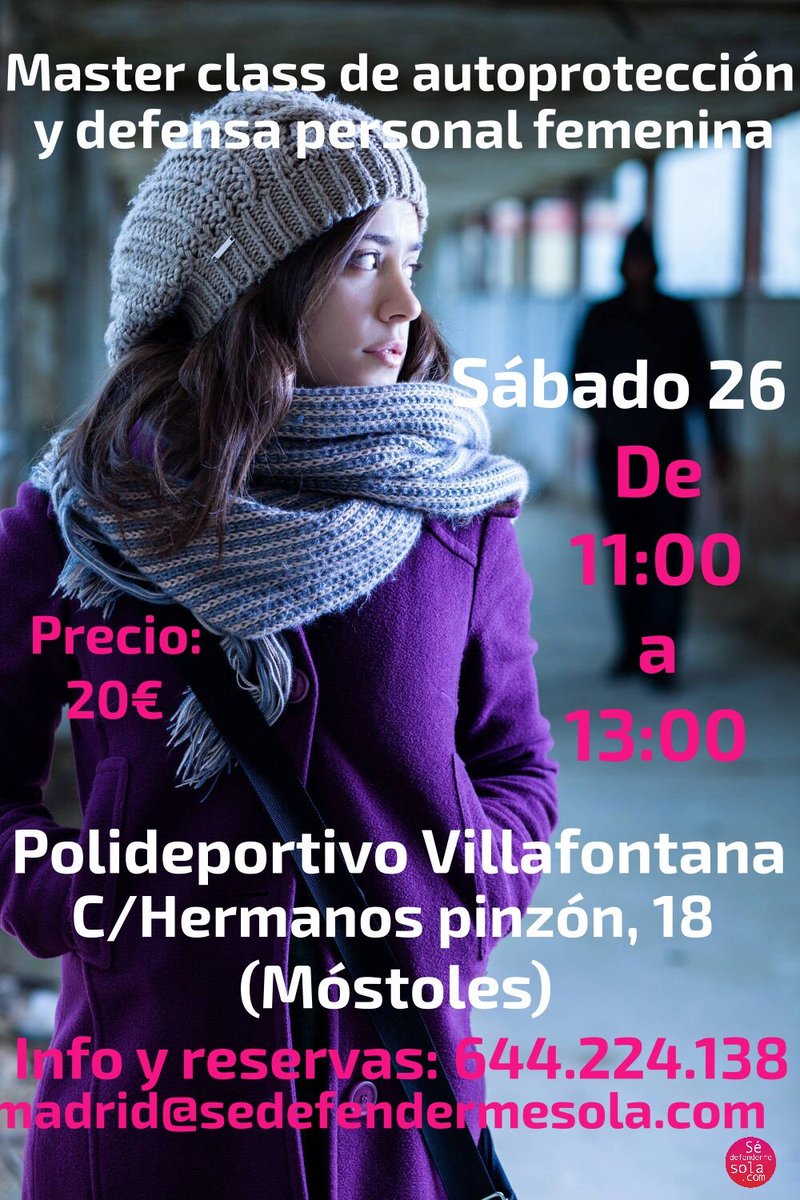 Para toda #mujer a partir de 12 años.
Las plazas son limitadas,¡no te quedes sin la tuya!
#DPF #Autoprotección #Resiliencia #NoEsNo #Móstoles #SoloSiEsSi #Feminismo #ViolenciaDeGenero #violación #Prevención <a href="/AytoMostoles/">Ayuntamiento de Móstoles</a> <a href="/UgtAytoMostoles/">Ugt Ayto. Móstoles</a> <a href="/ccooAytoMostols/">CCOO Ayto. Móstoles</a> <a href="/CGTAytoMostoles/">CGT Mostoles</a> <a href="/fmlucha/">fmlucha</a>
