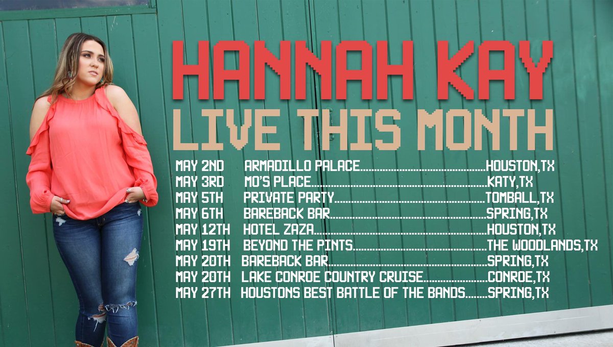 hannahkaymusic's tweet photo. Ya'll- May is lookin' to be a great time to catch me live! See ya soon ;) <3 #HannahKay #LiveMusic #Texas #TexasMusic #music #TexasArtist #Country #countryartist #singer #countrysinger #songwriter #countrysongwriter #singersongwriter https://t.co/1jDmaDjPeg